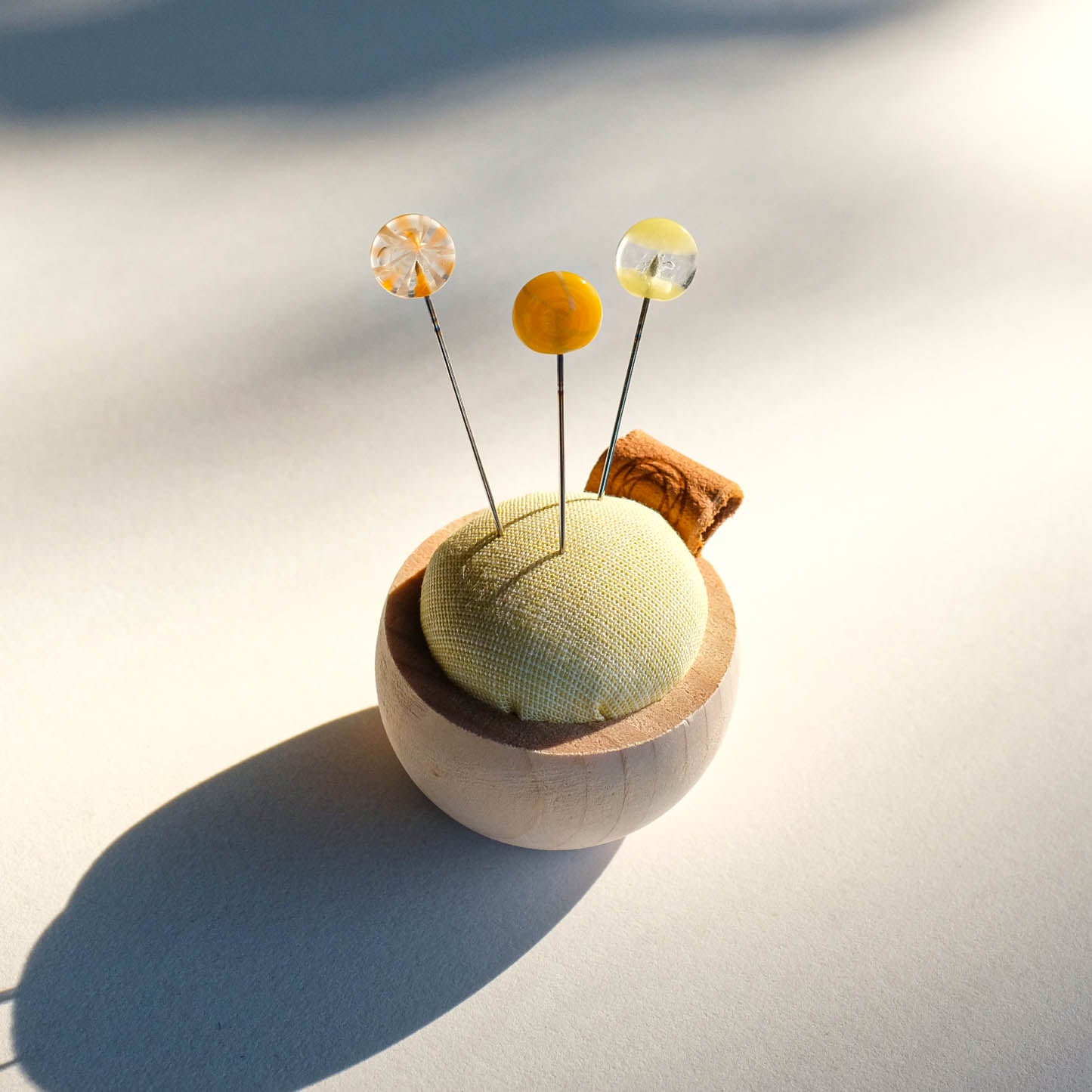 Gift Set: Cypress Pin Cushion and Ohajiki Glass Sewing Pins