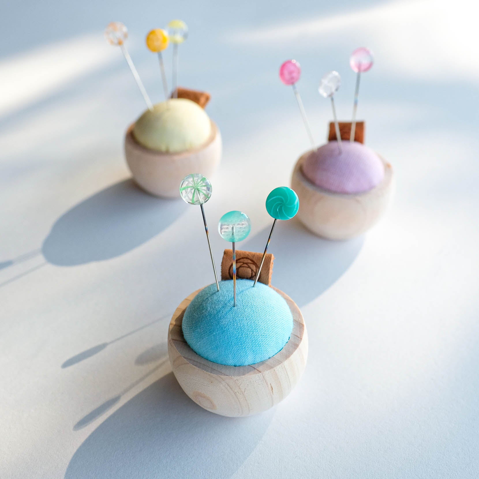 Gift Set: Cypress Pin Cushion and Ohajiki Glass Sewing Pins