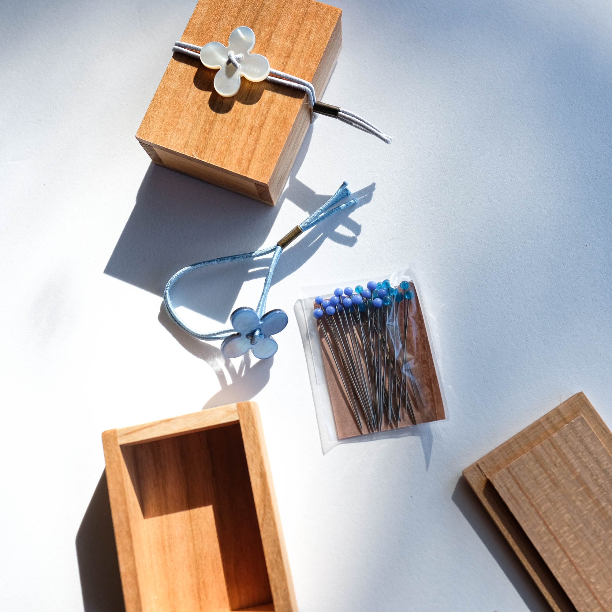 Glass Sewing Pins in a Cherry-wood Box