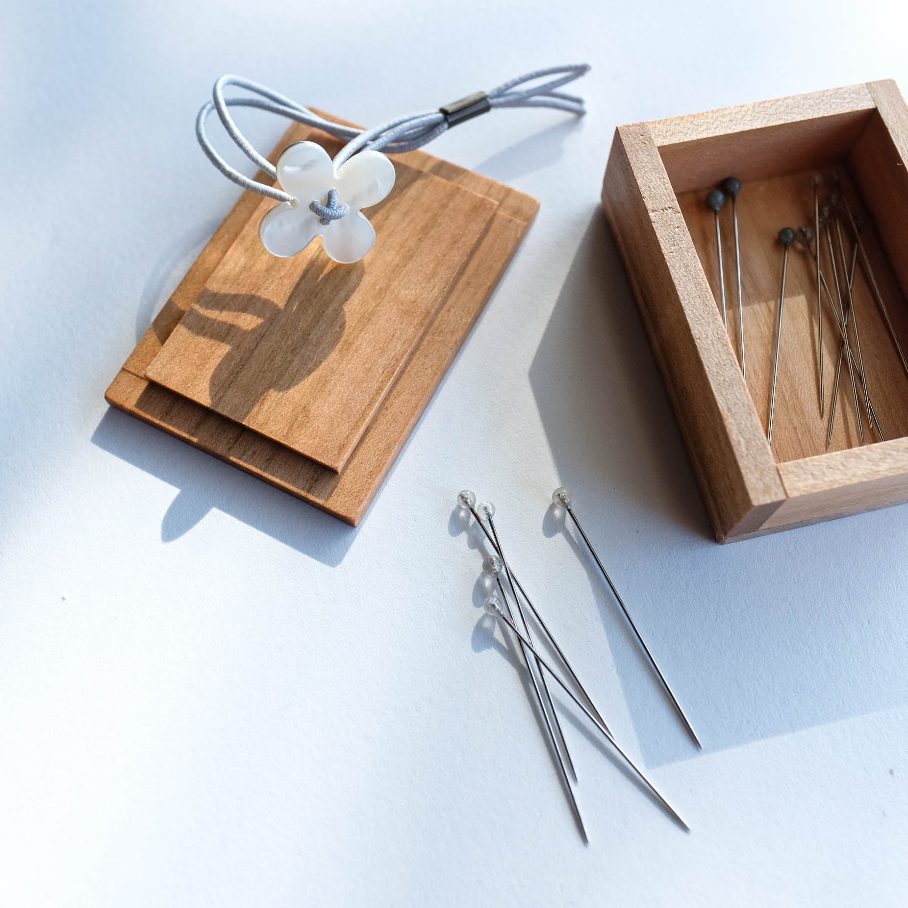 Glass Sewing Pins in a Cherry-wood Box