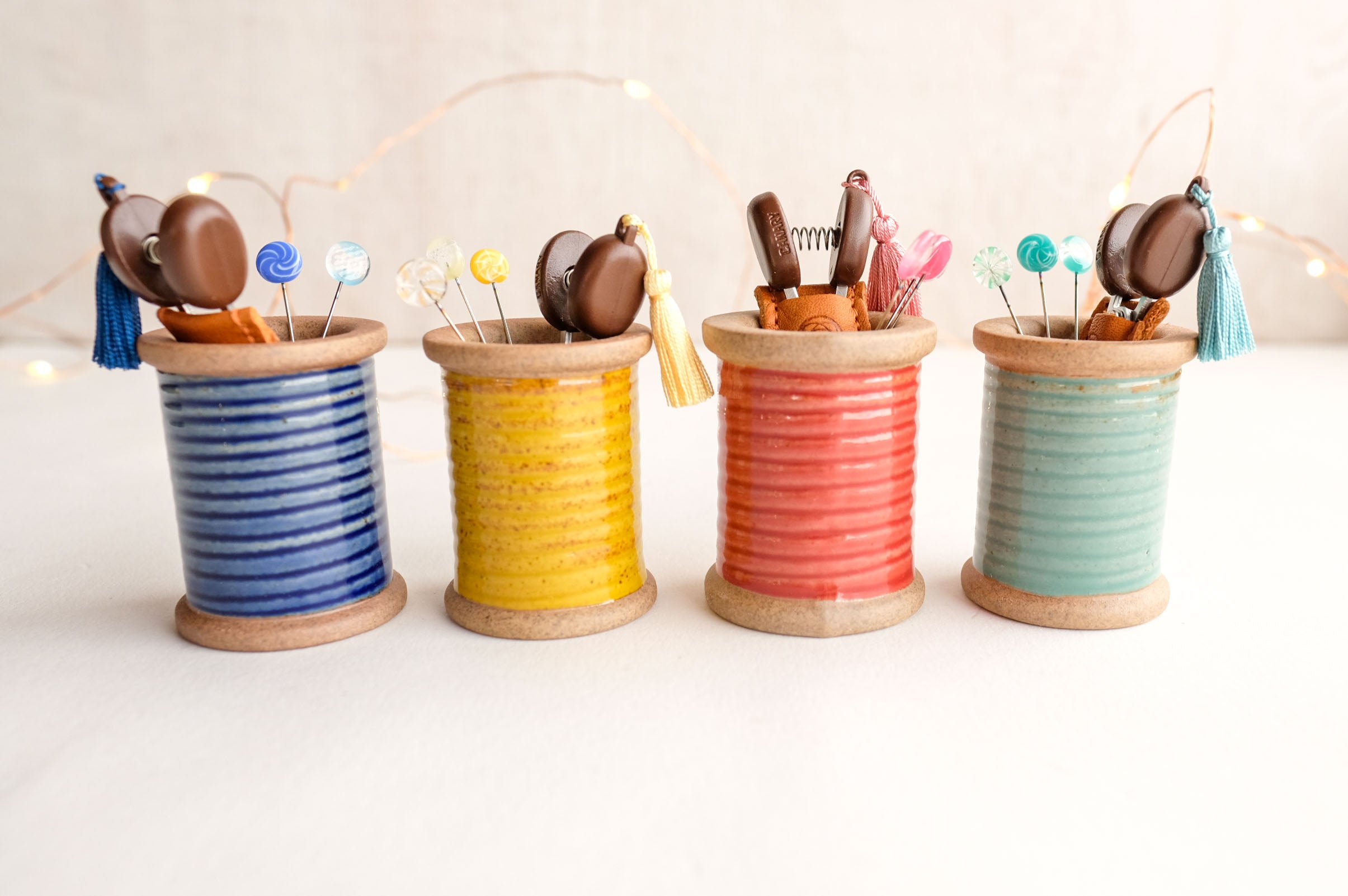 Gift Set: Hasami Magnetic Pin Holder + Ohajiki Glass Sewing Pins + Seki Mini Scissors