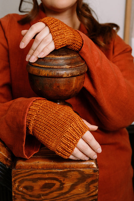 Cecilia Mitts - orange knit fingerless gloves