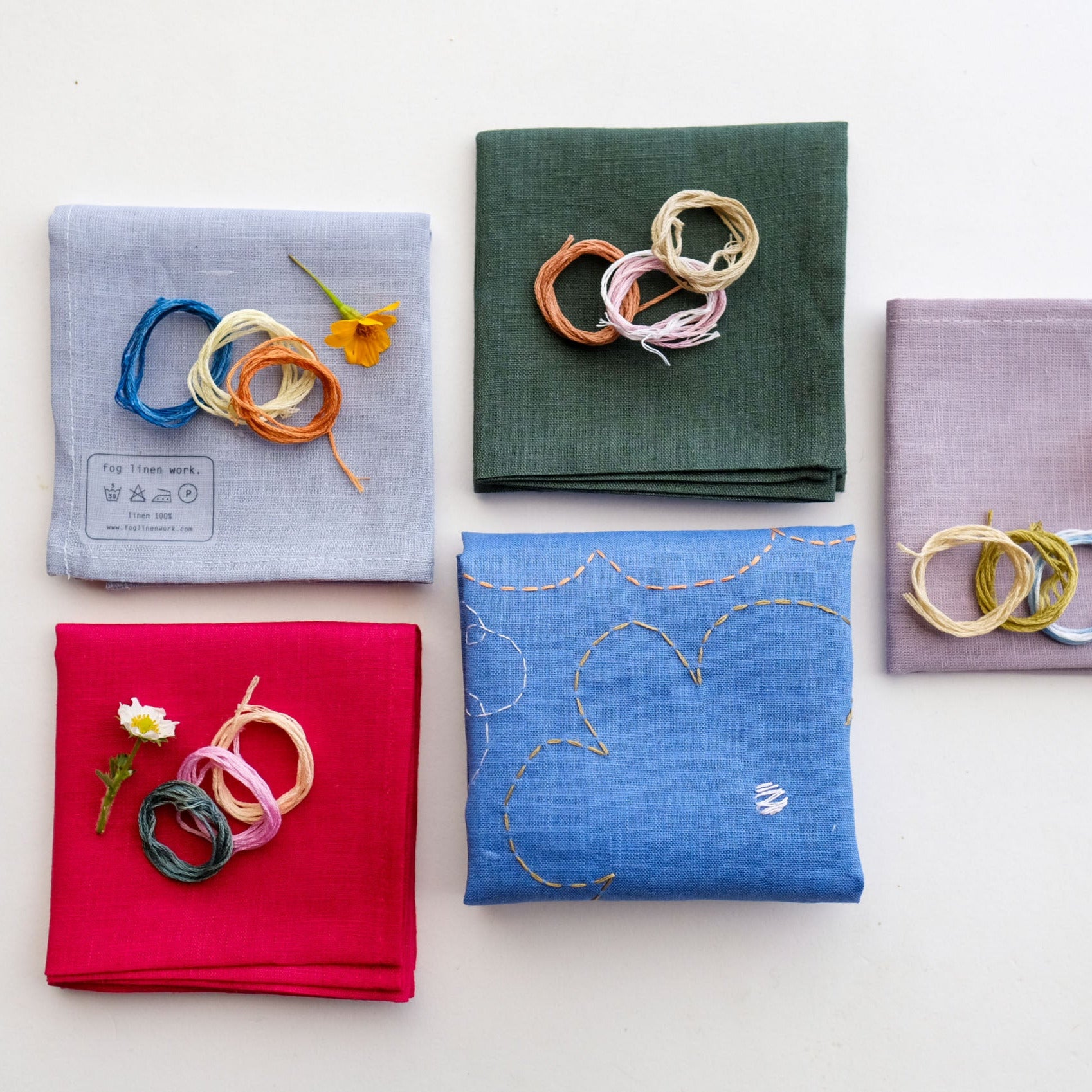 Forget-Me-Not Linen Handkerchief Bundle