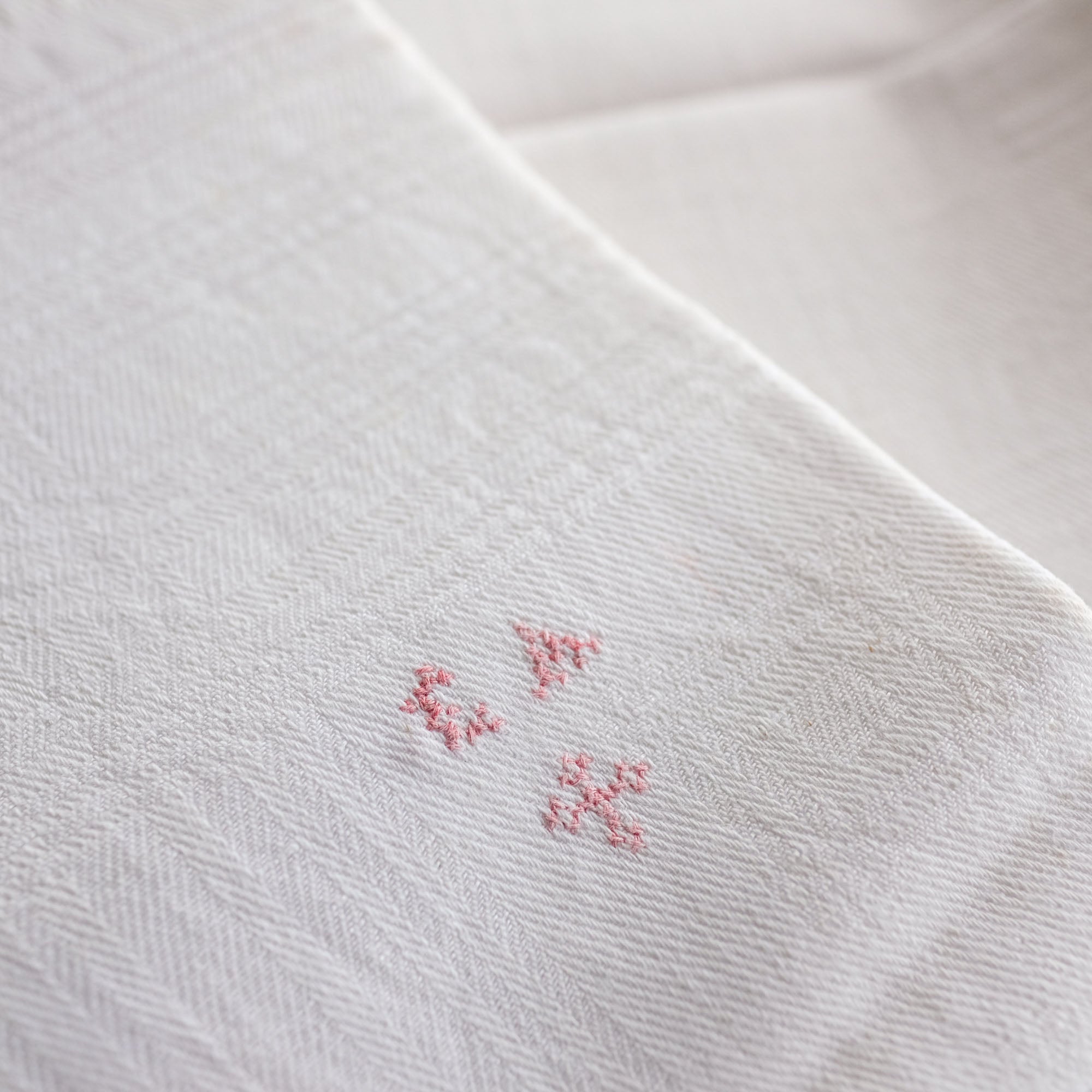 Vintage French Linen Napkins with Red Embroidery