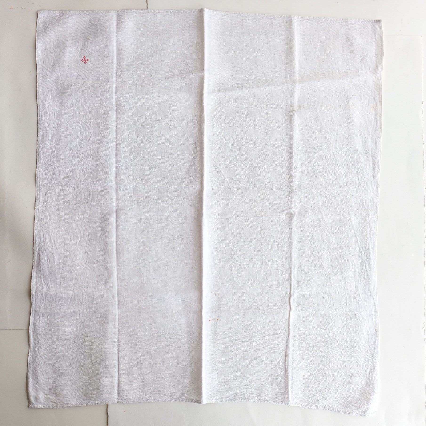 Vintage French Linen Napkins with Red Embroidery