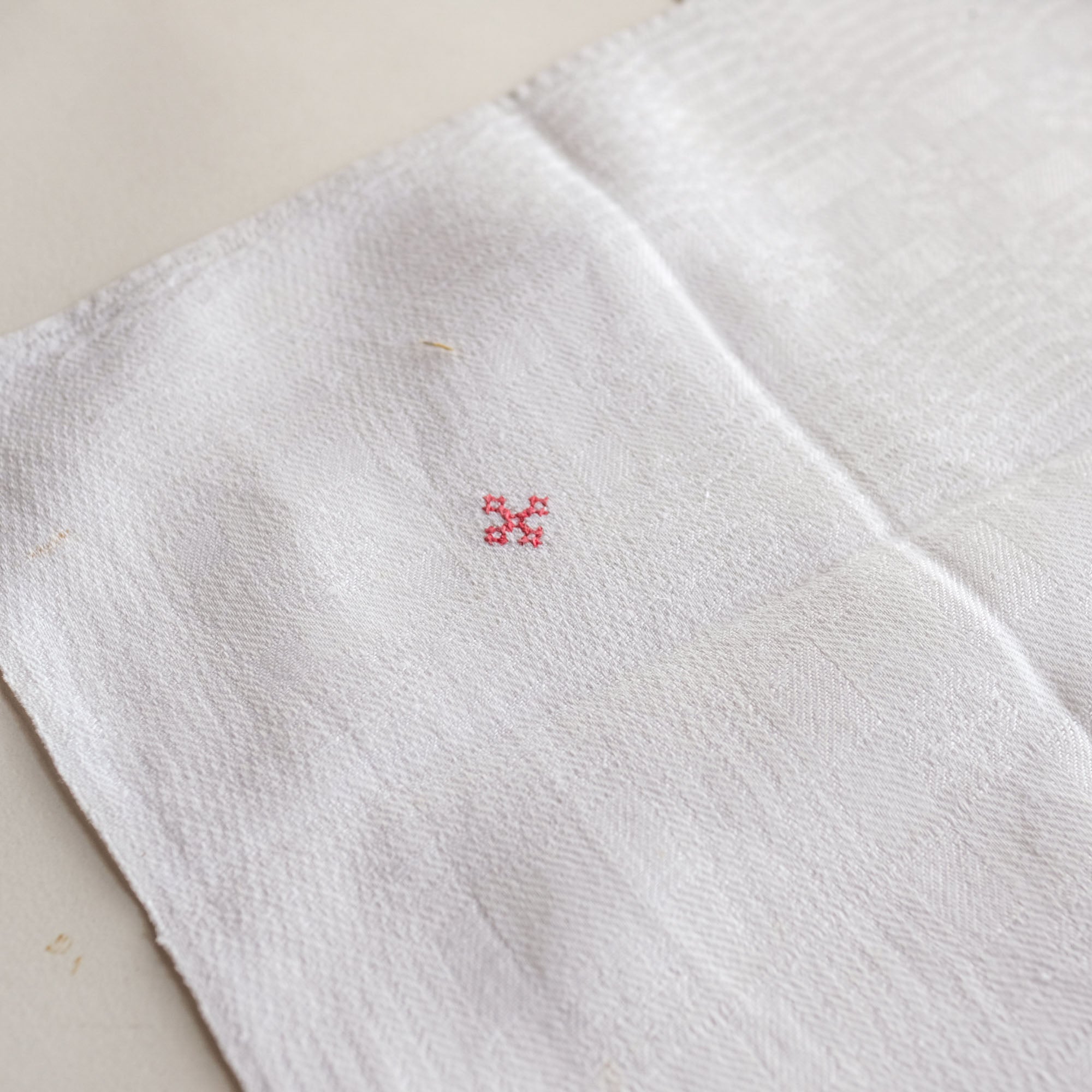 Vintage French Linen Napkins with Red Embroidery