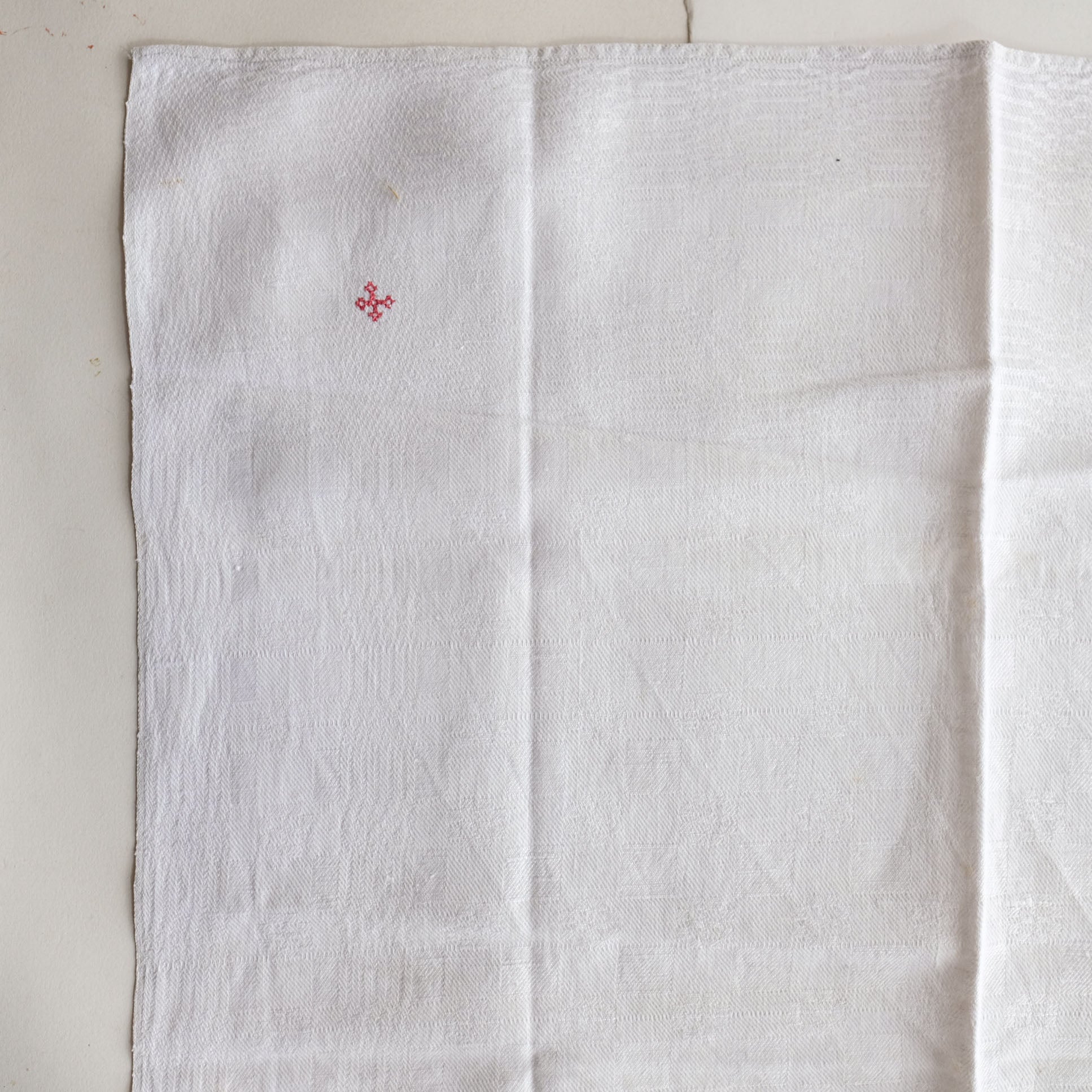 Vintage French Linen Napkins with Red Embroidery