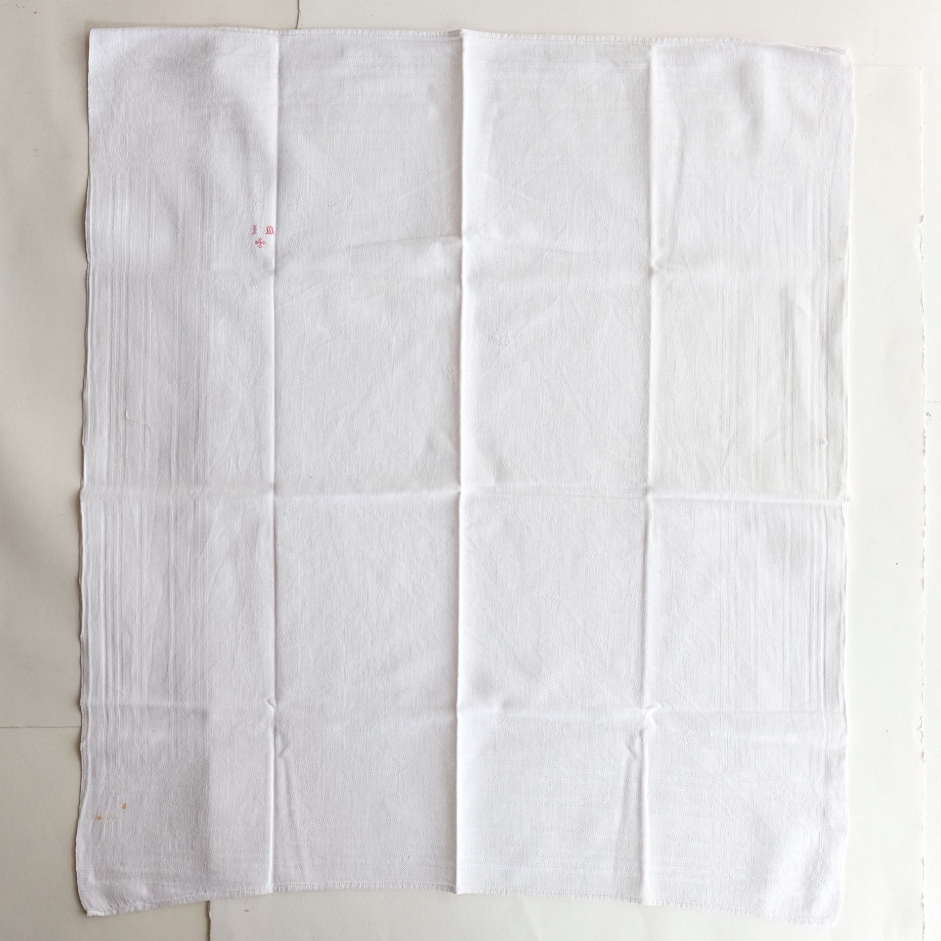 Vintage French Linen Napkins with Red Embroidery