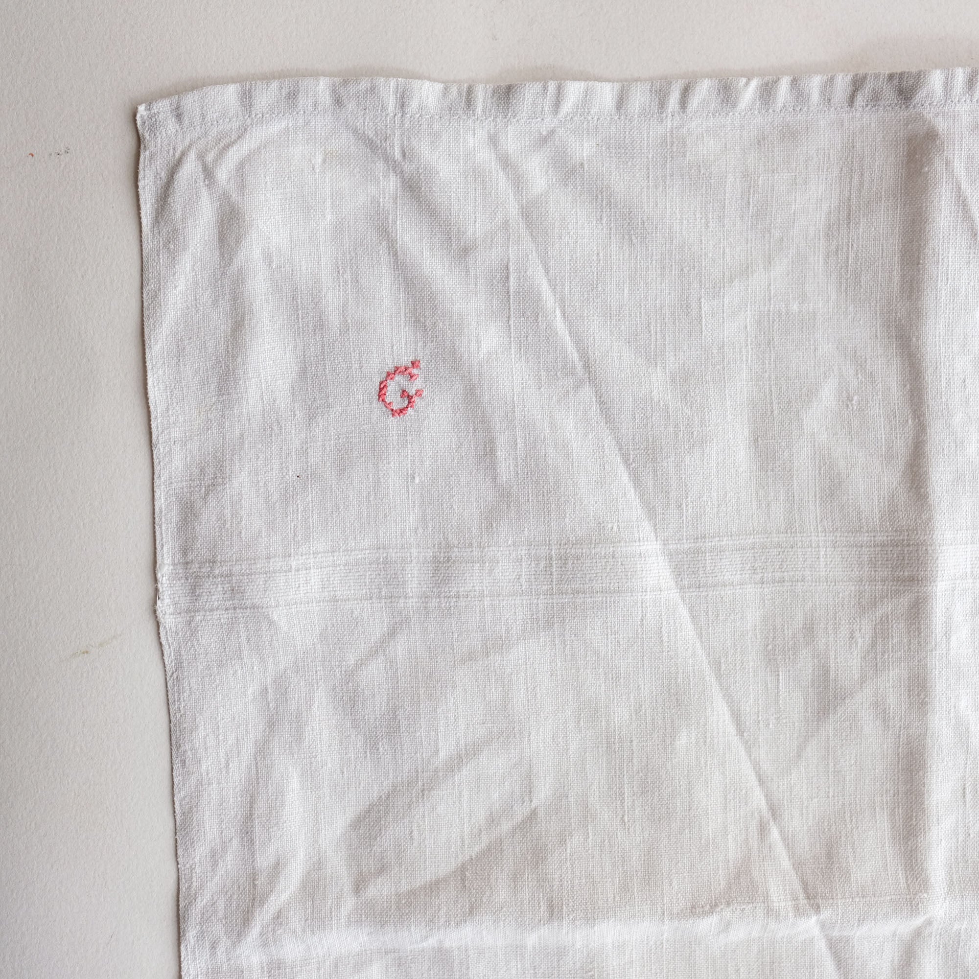 Vintage French Linen Napkins with Red Embroidery
