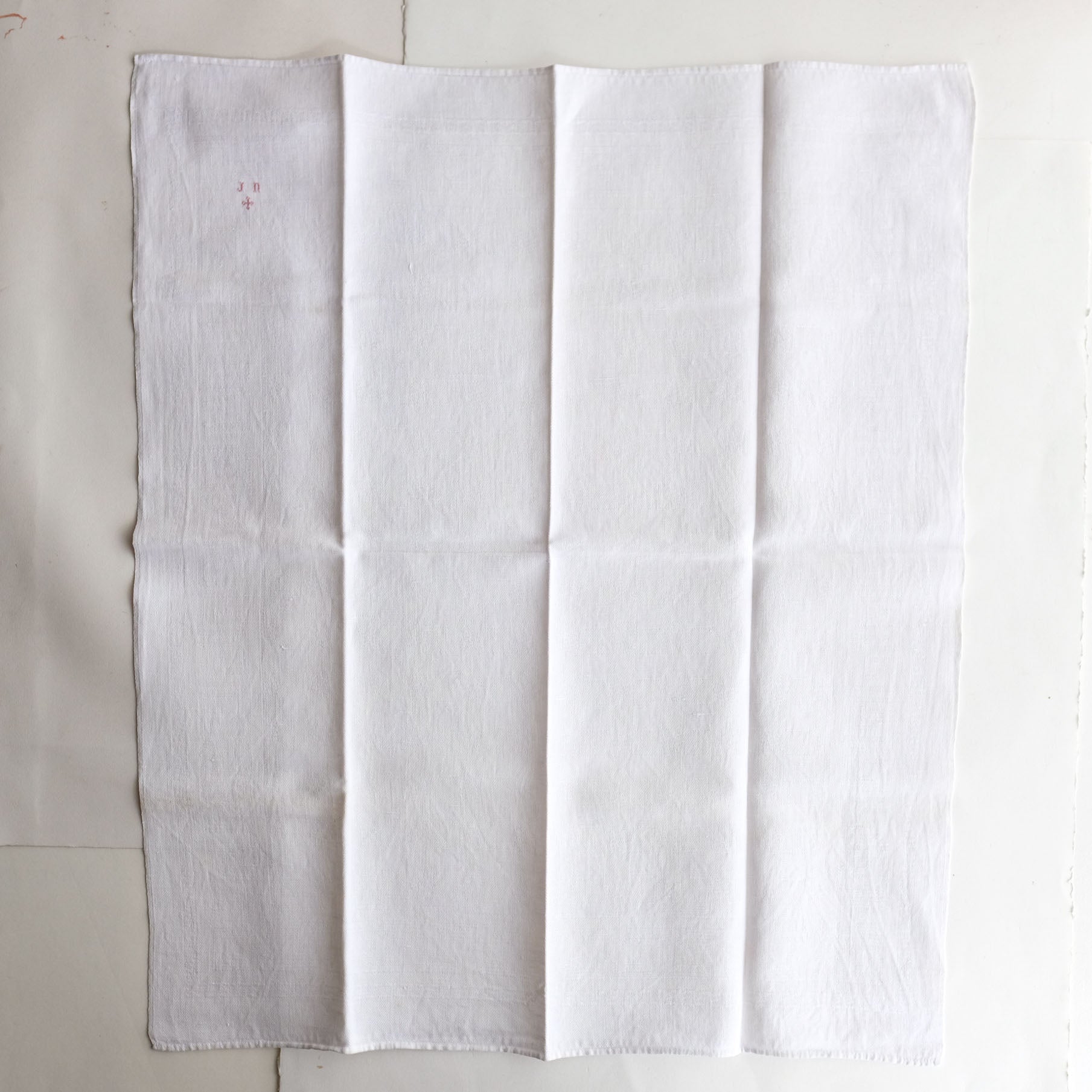 Vintage French Linen Napkins with Red Embroidery