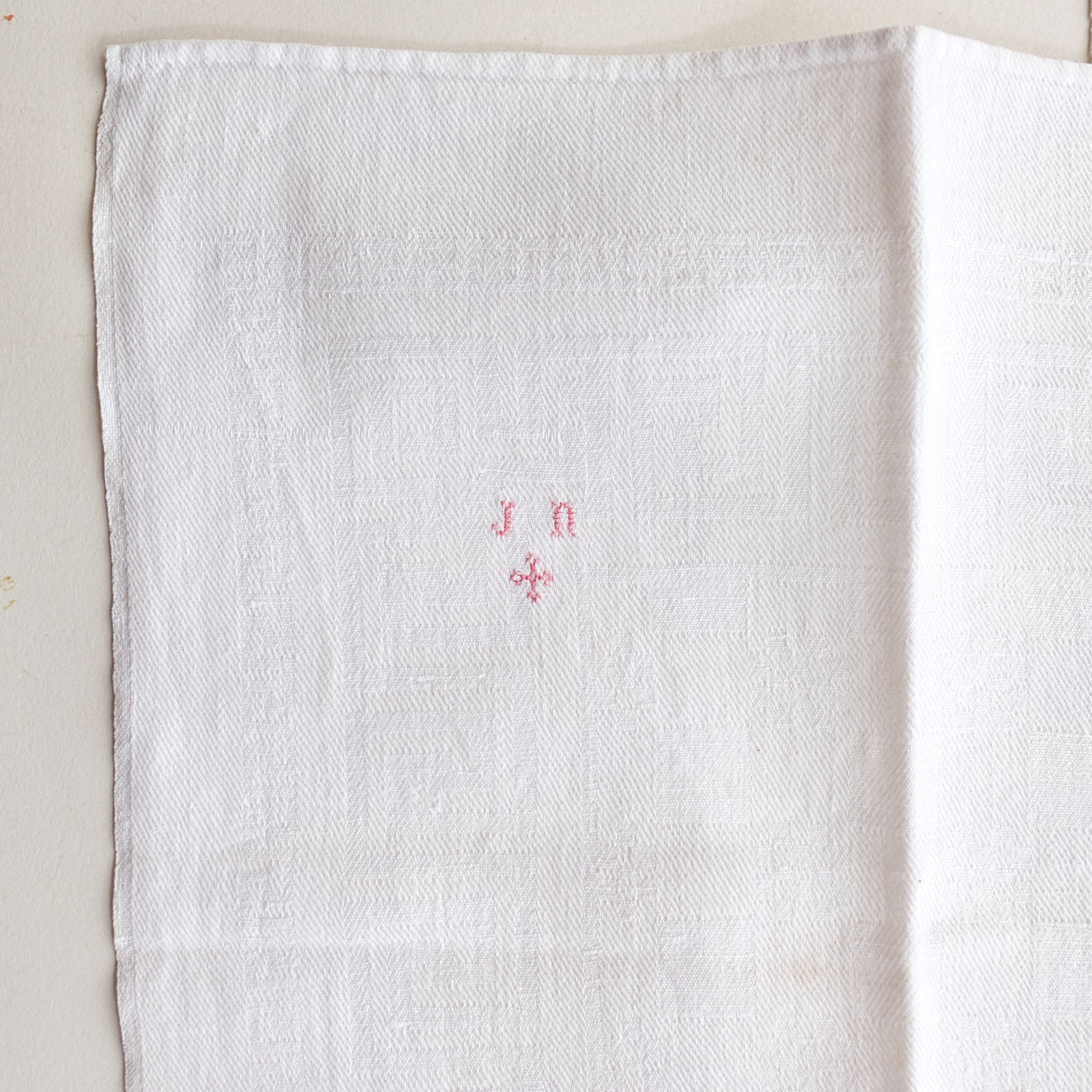 Vintage French Linen Napkins with Red Embroidery