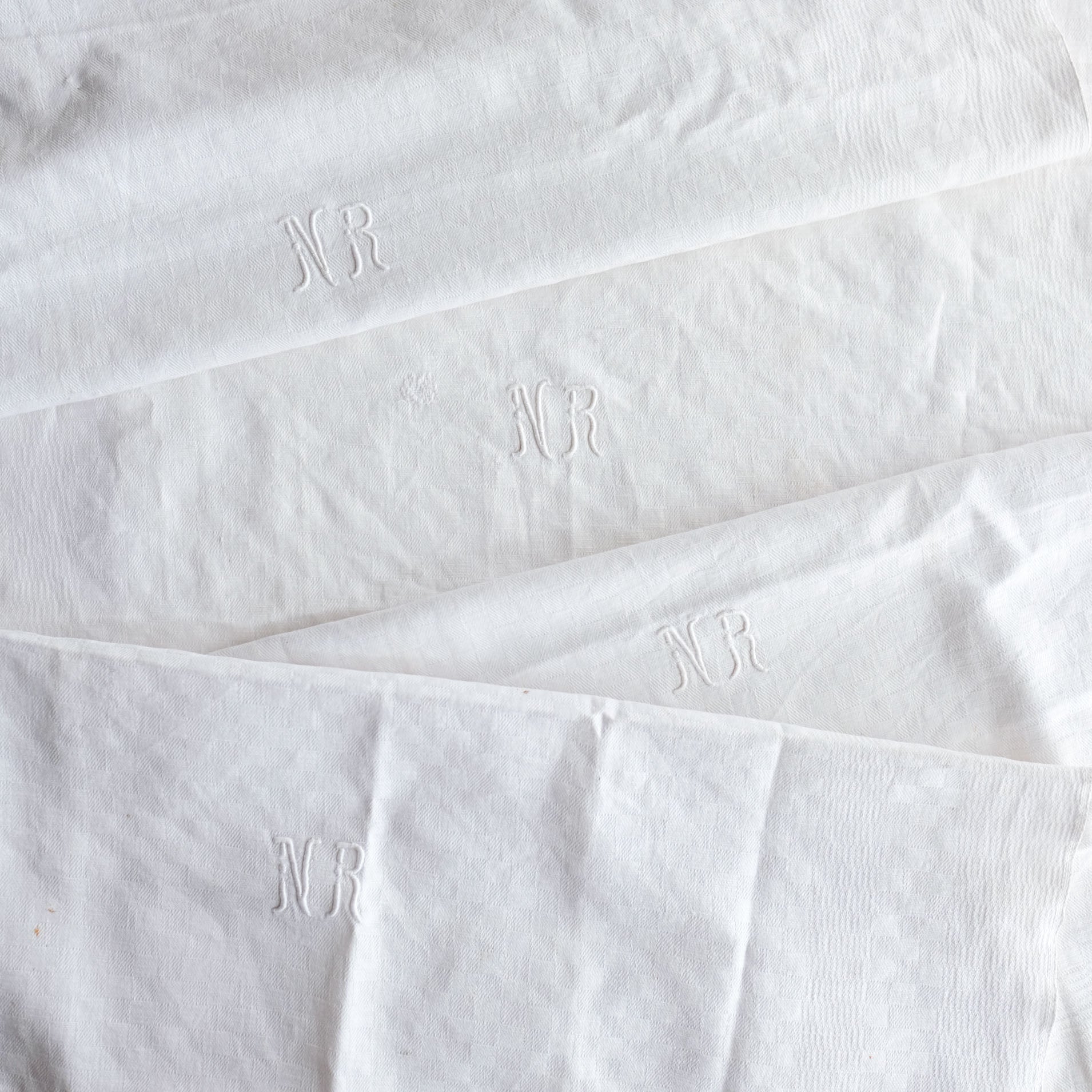 Vintage French Linen Napkins with White Embroidery