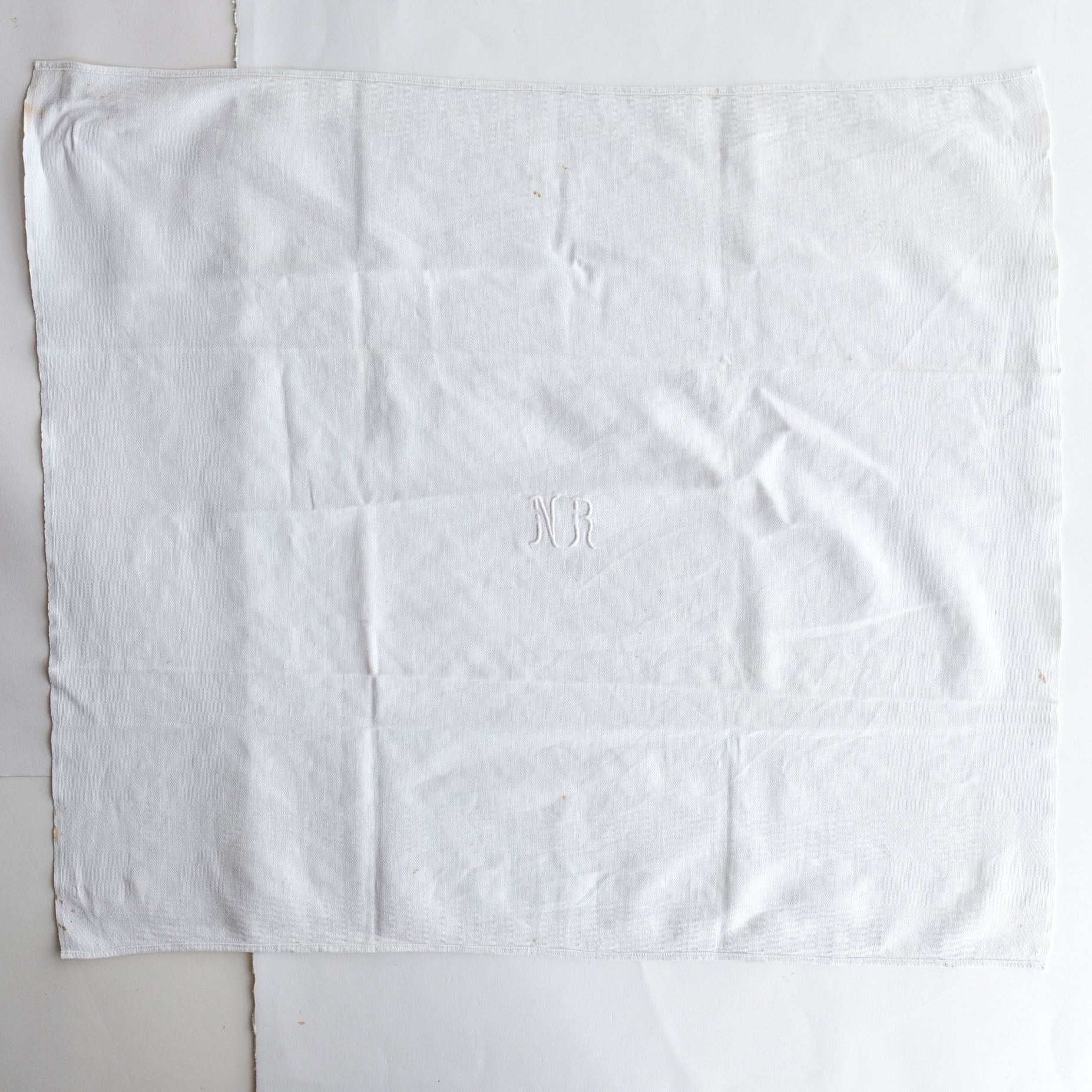 Vintage French Linen Napkins with White Embroidery