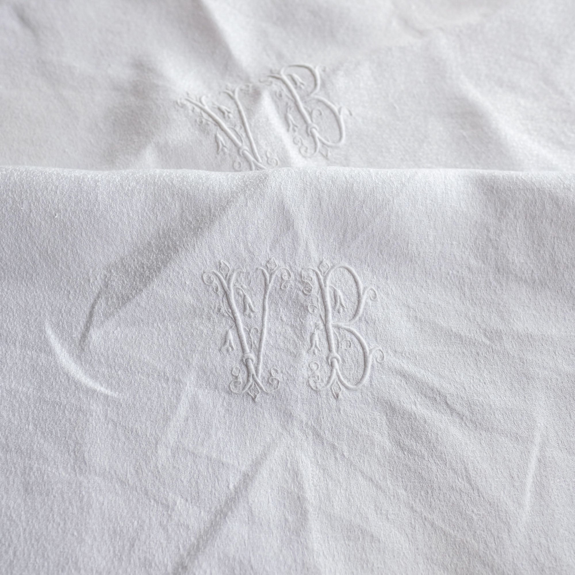 Vintage French Linen Napkins with White Embroidery