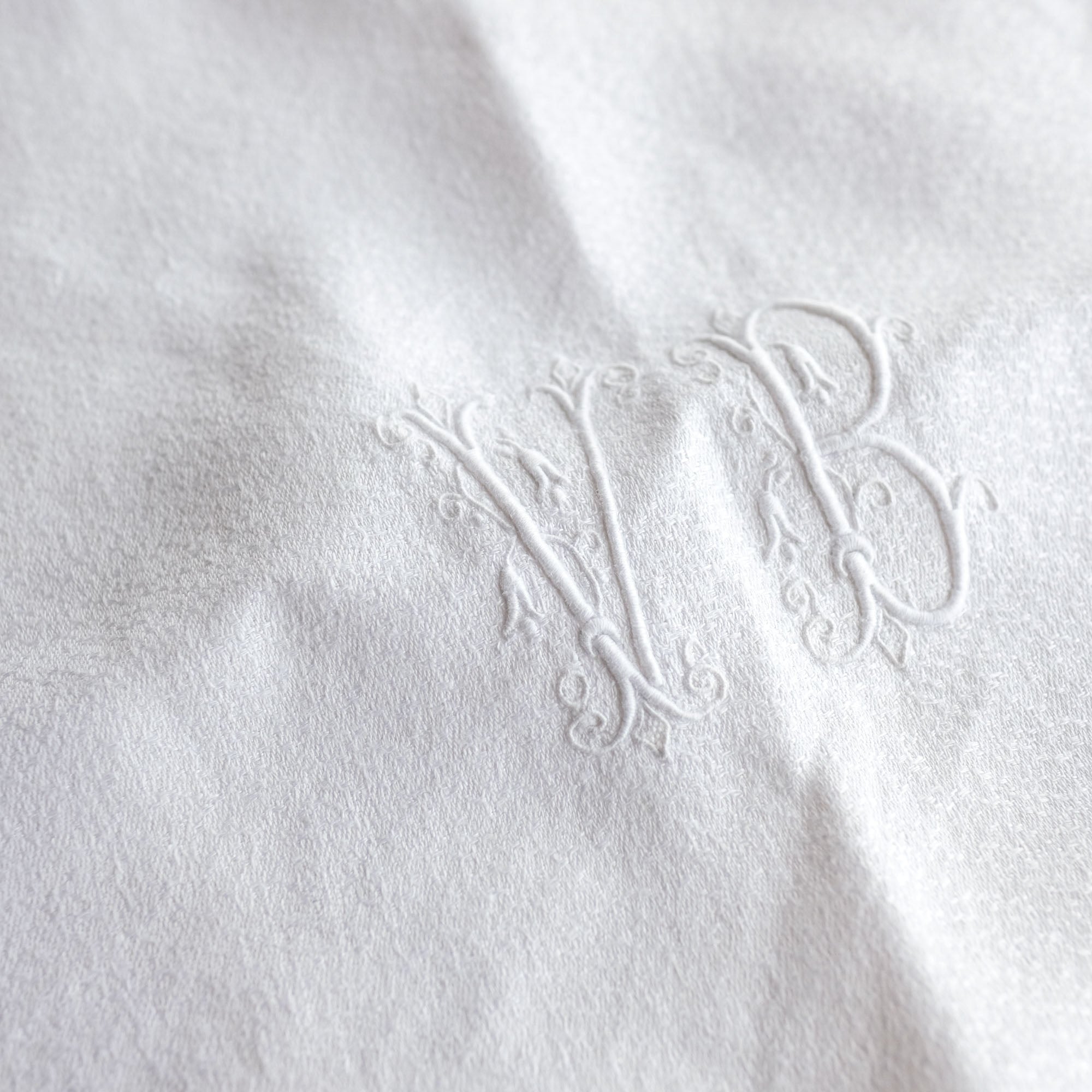 Vintage French Linen Napkins with White Embroidery
