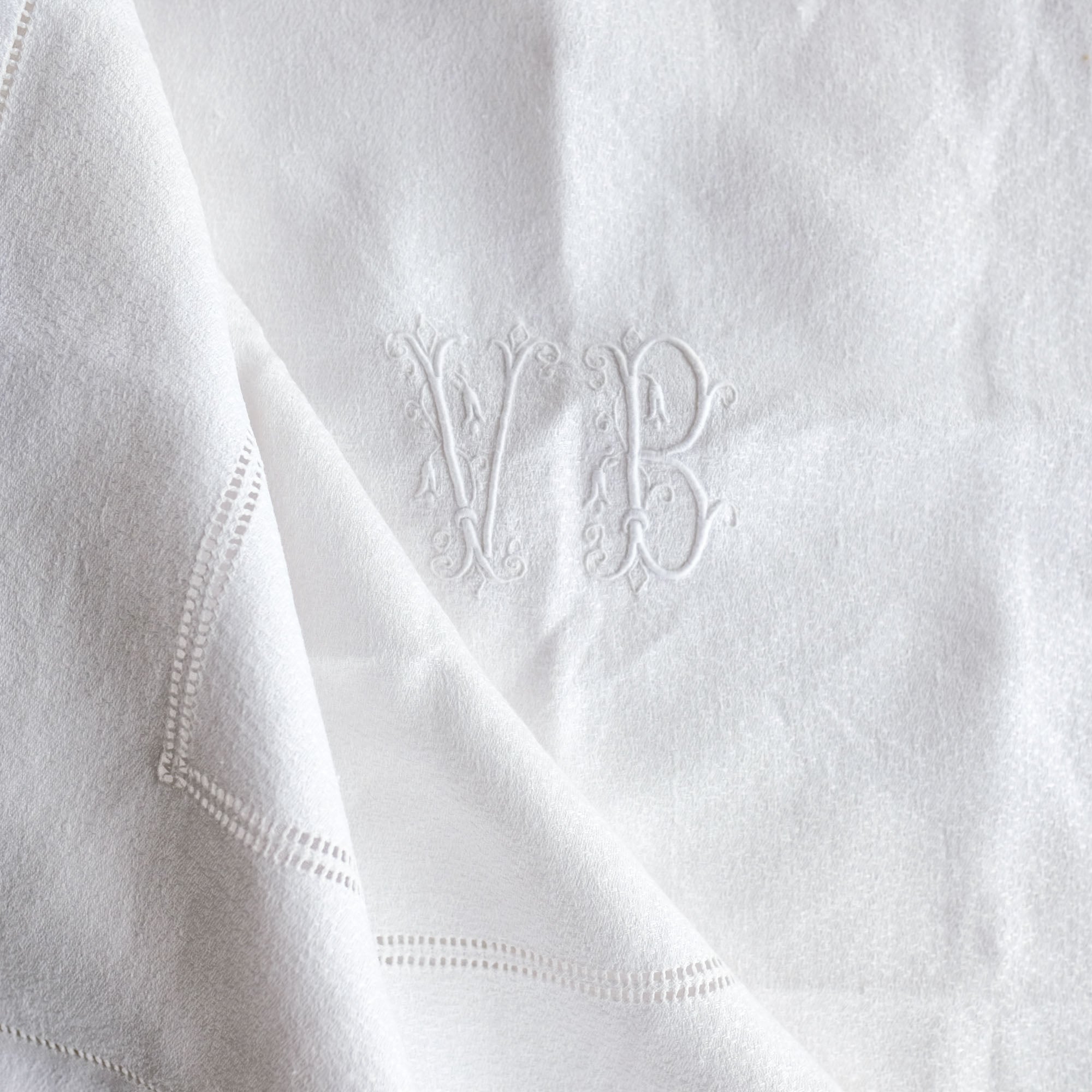 Vintage French Linen Napkins with White Embroidery