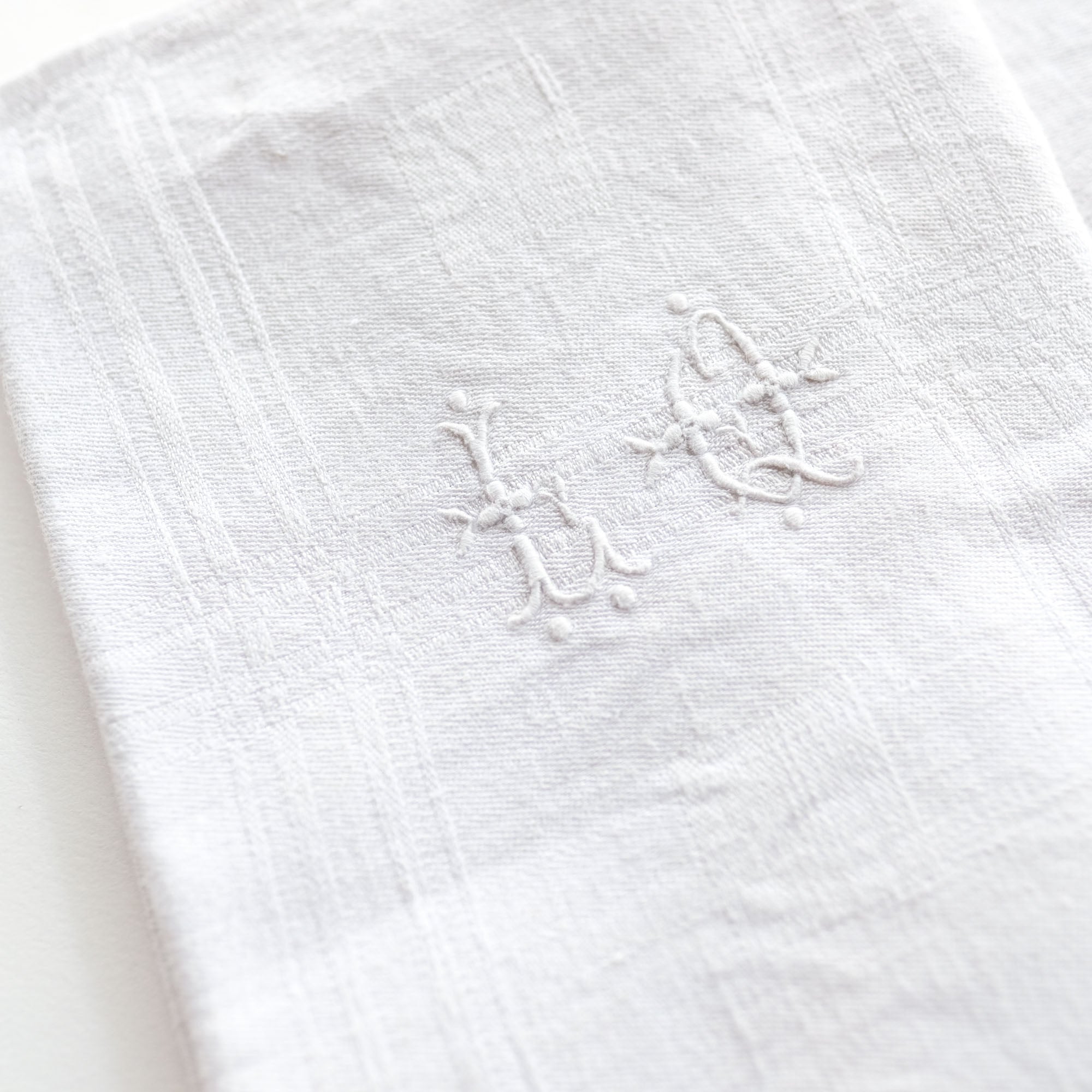 Vintage French Linen Napkins with White Embroidery