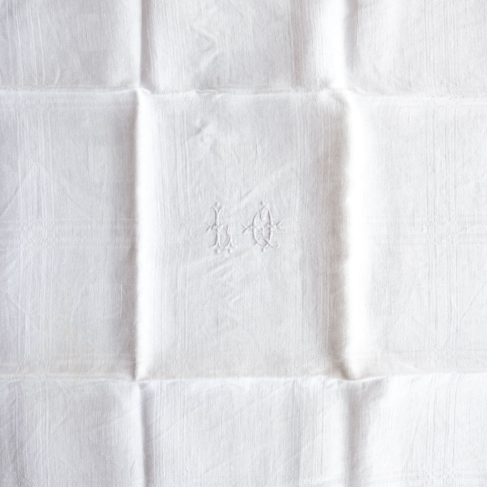 Vintage French Linen Napkins with White Embroidery