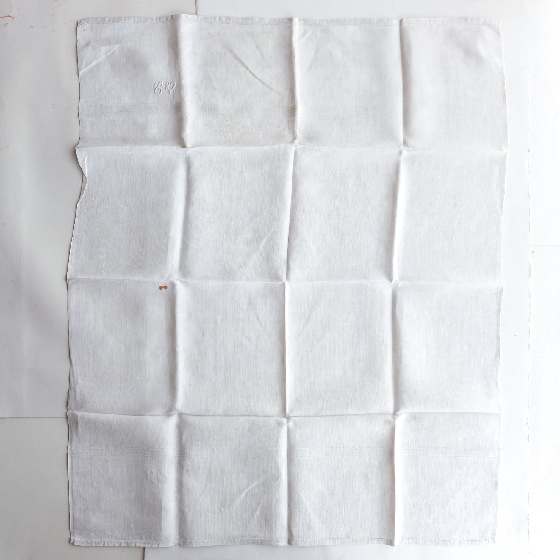 Vintage French Linen Napkins with White Embroidery