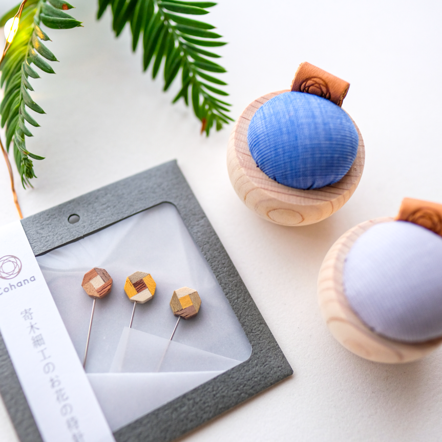 Gift Set: Cypress Pin Cushion and Flower Parquet Sewing Pins