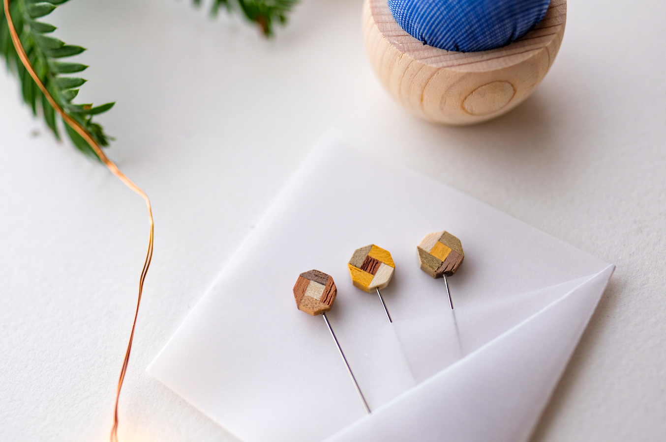 Gift Set: Cypress Pin Cushion and Flower Parquet Sewing Pins