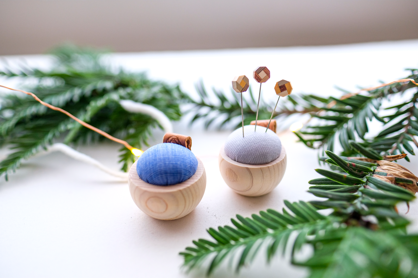 Gift Set: Cypress Pin Cushion and Flower Parquet Sewing Pins