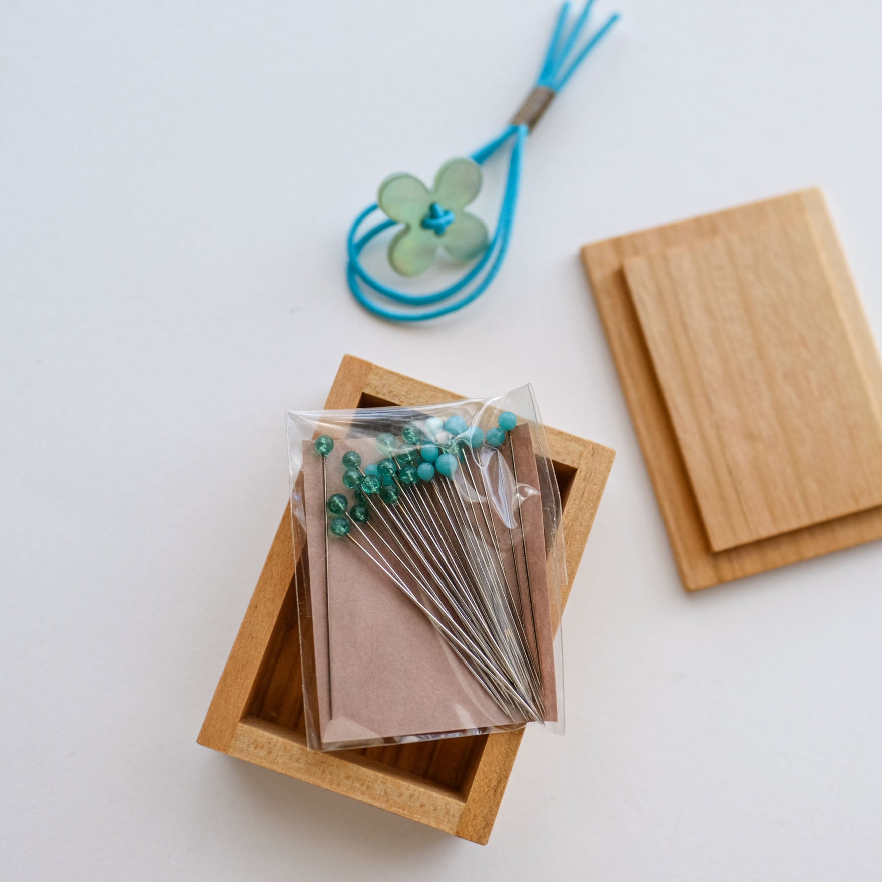 Glass Sewing Pins in a Cherry-wood Box