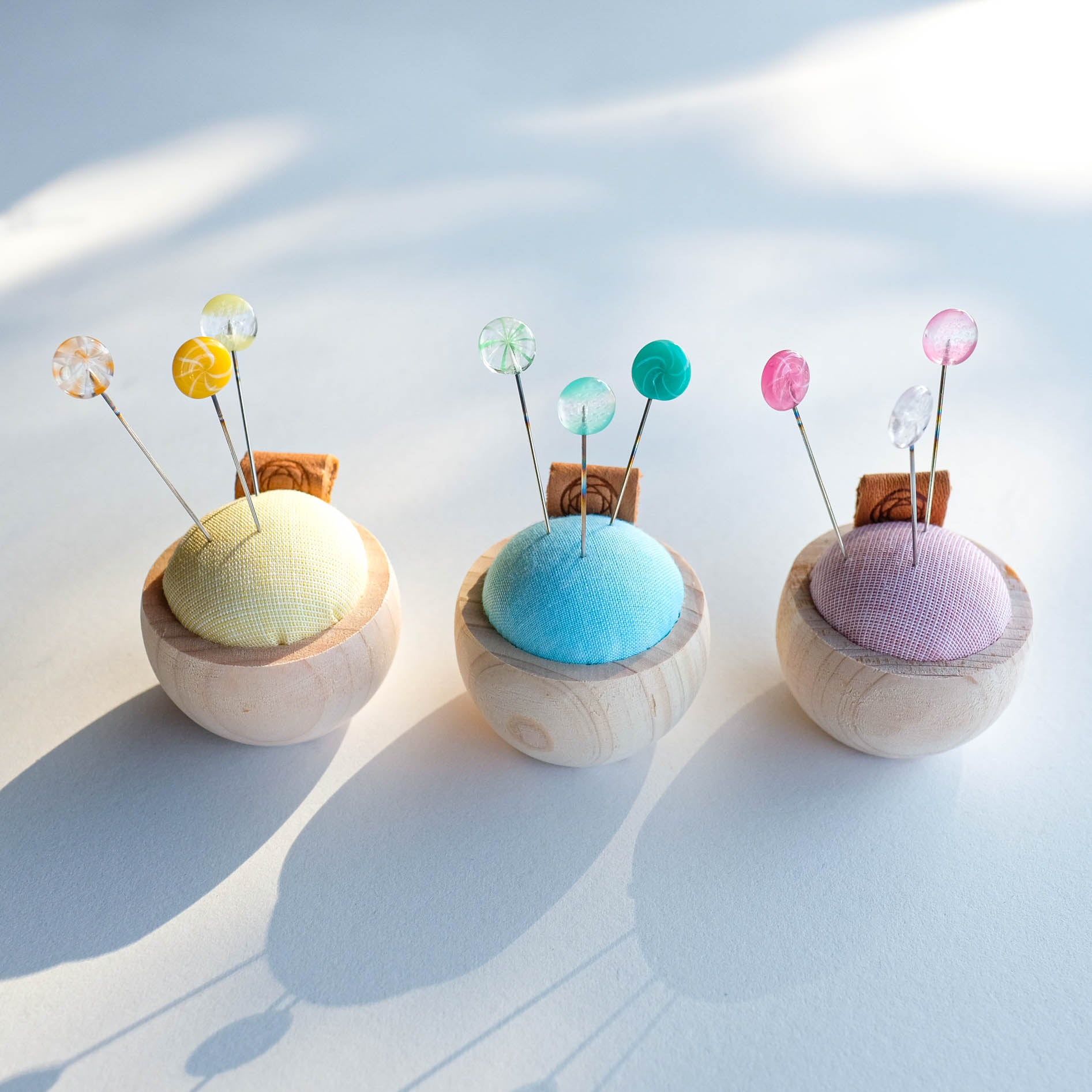 Gift Set: Cypress Pin Cushion and Ohajiki Glass Sewing Pins