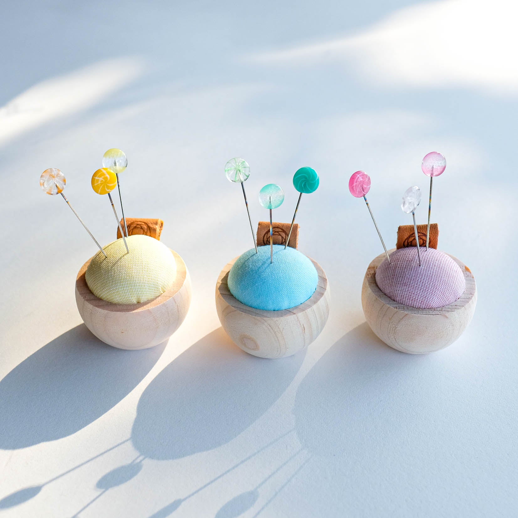 Gift Set: Cypress Pin Cushion and Ohajiki Glass Sewing Pins