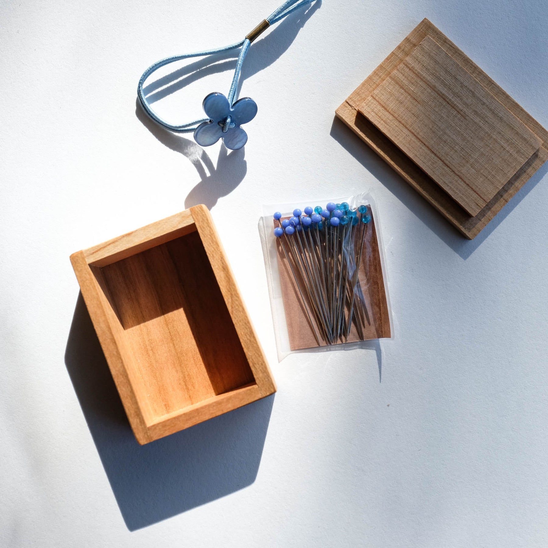 Glass Sewing Pins in a Cherry-wood Box