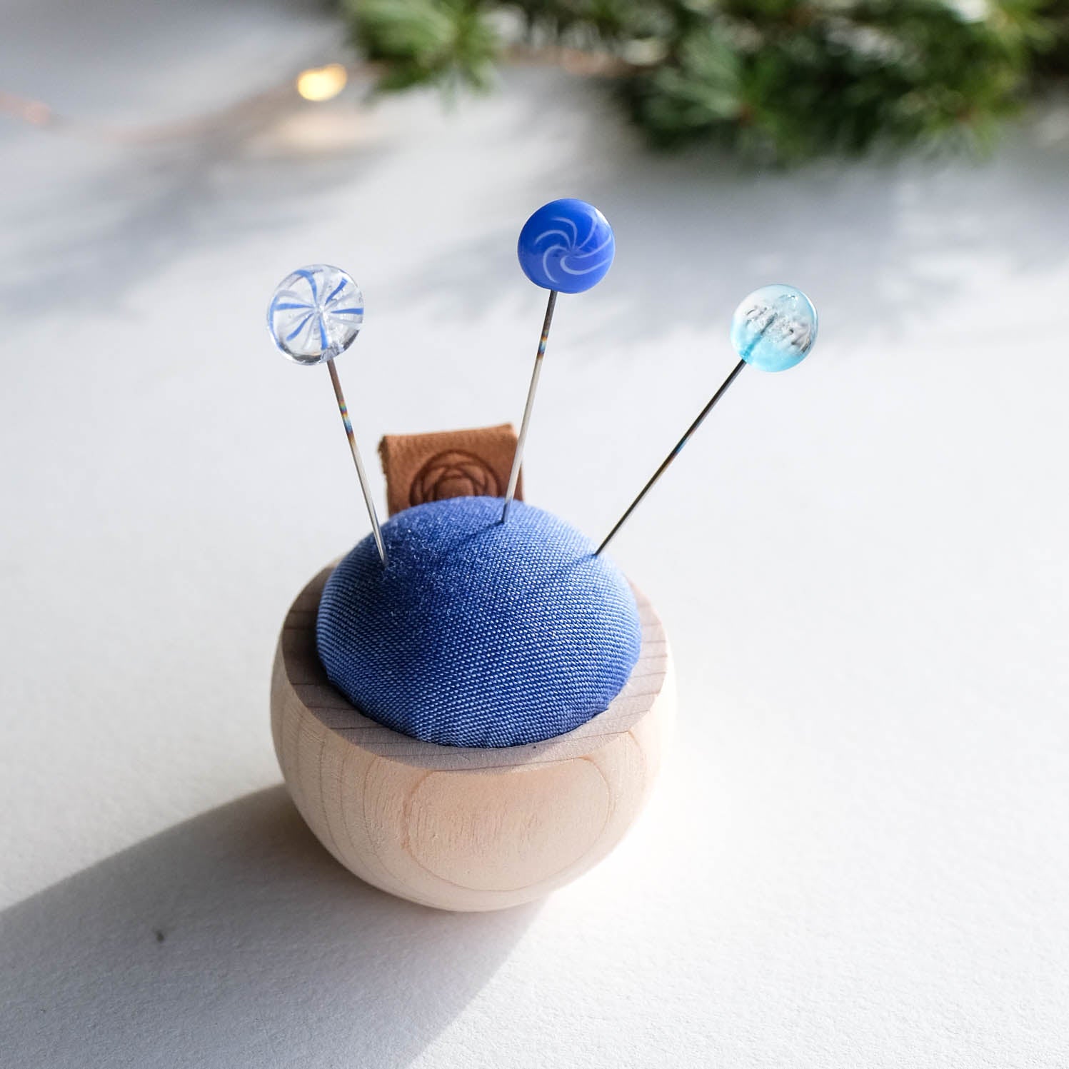 Gift Set: Cypress Pin Cushion and Ohajiki Glass Sewing Pins