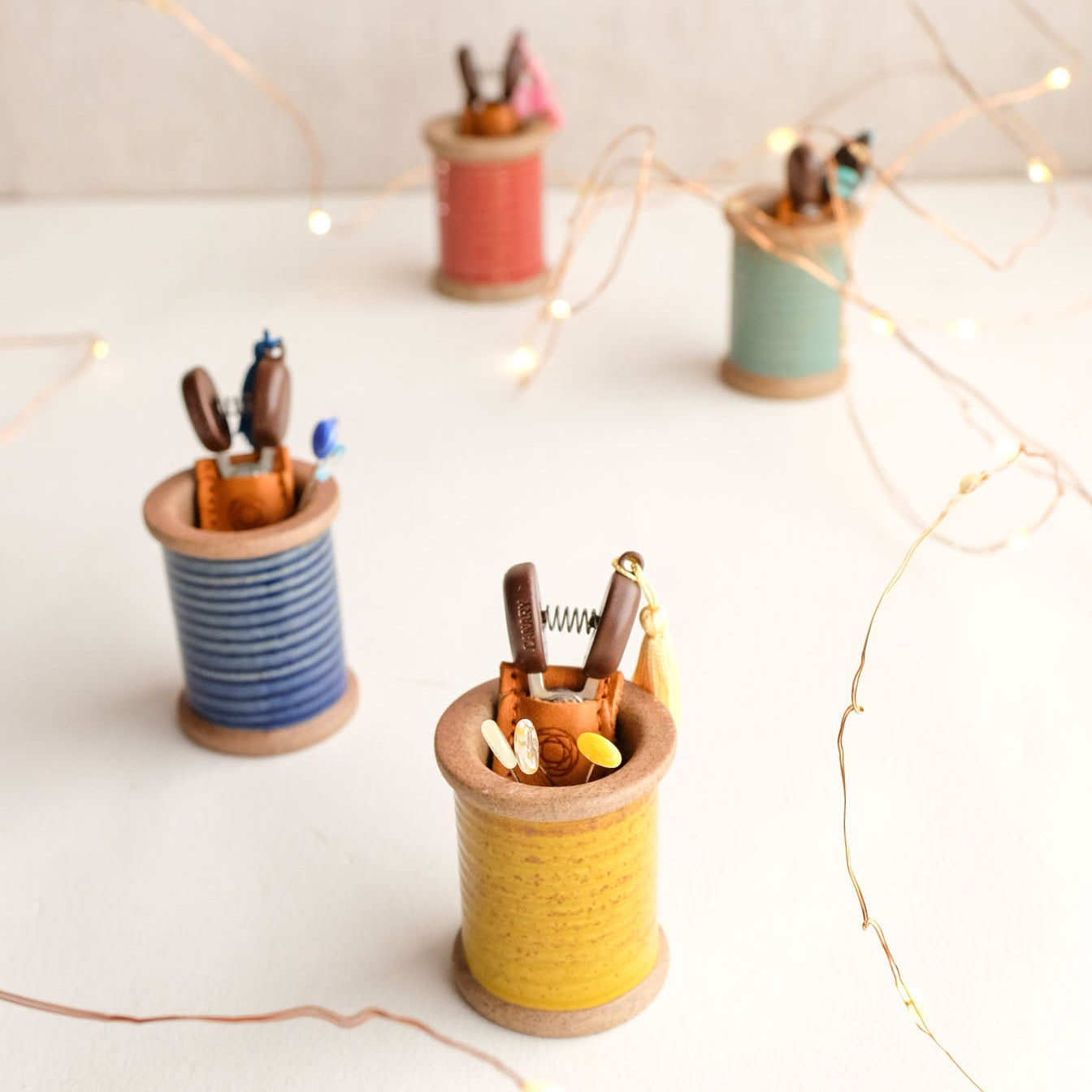 Gift Set: Hasami Magnetic Pin Holder + Ohajiki Glass Sewing Pins + Seki Mini Scissors