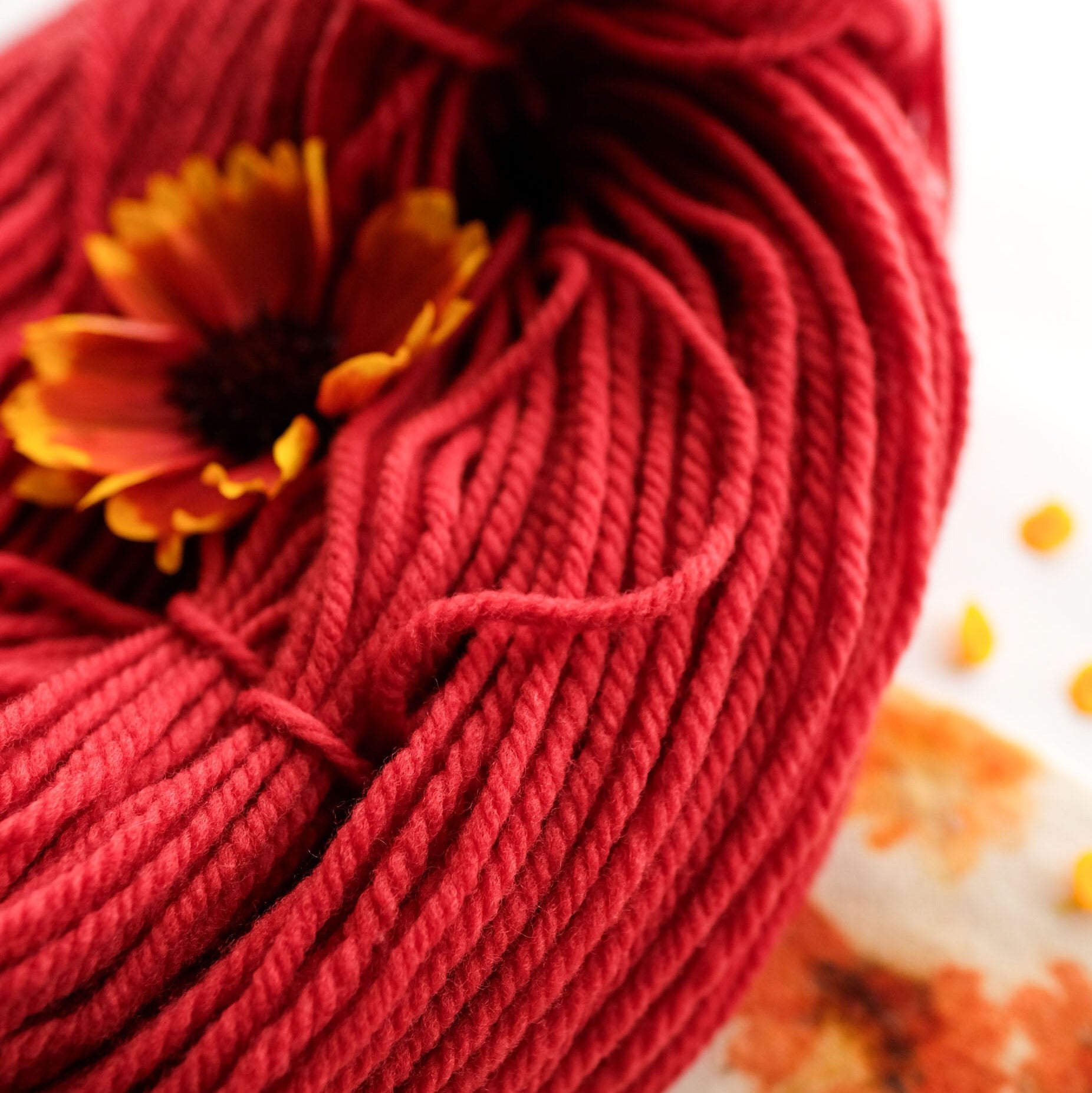 Caliente Naturally Dyed Red Yarn Everyday by Bread & Butter - closeup