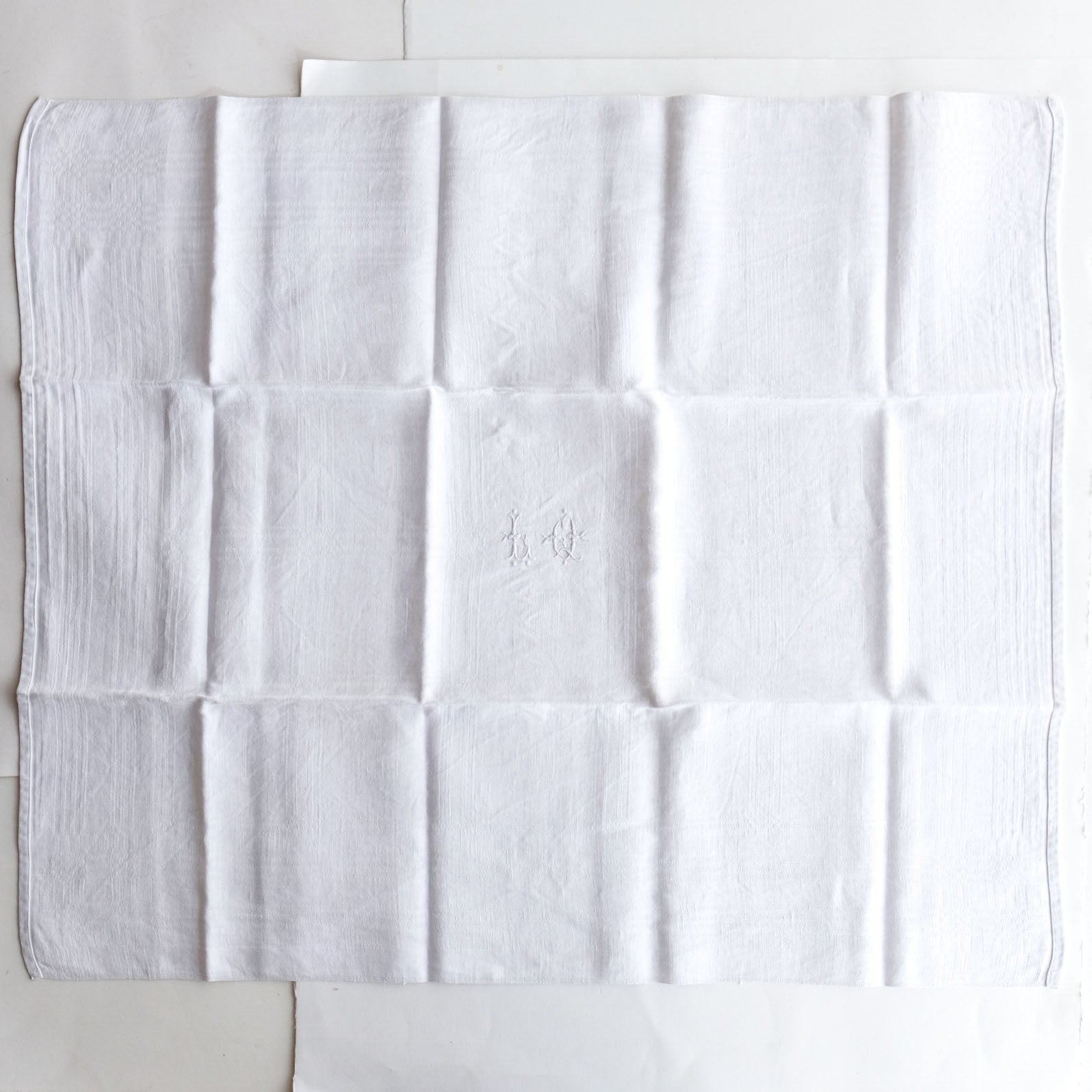 Vintage French Linen Napkins with White Embroidery