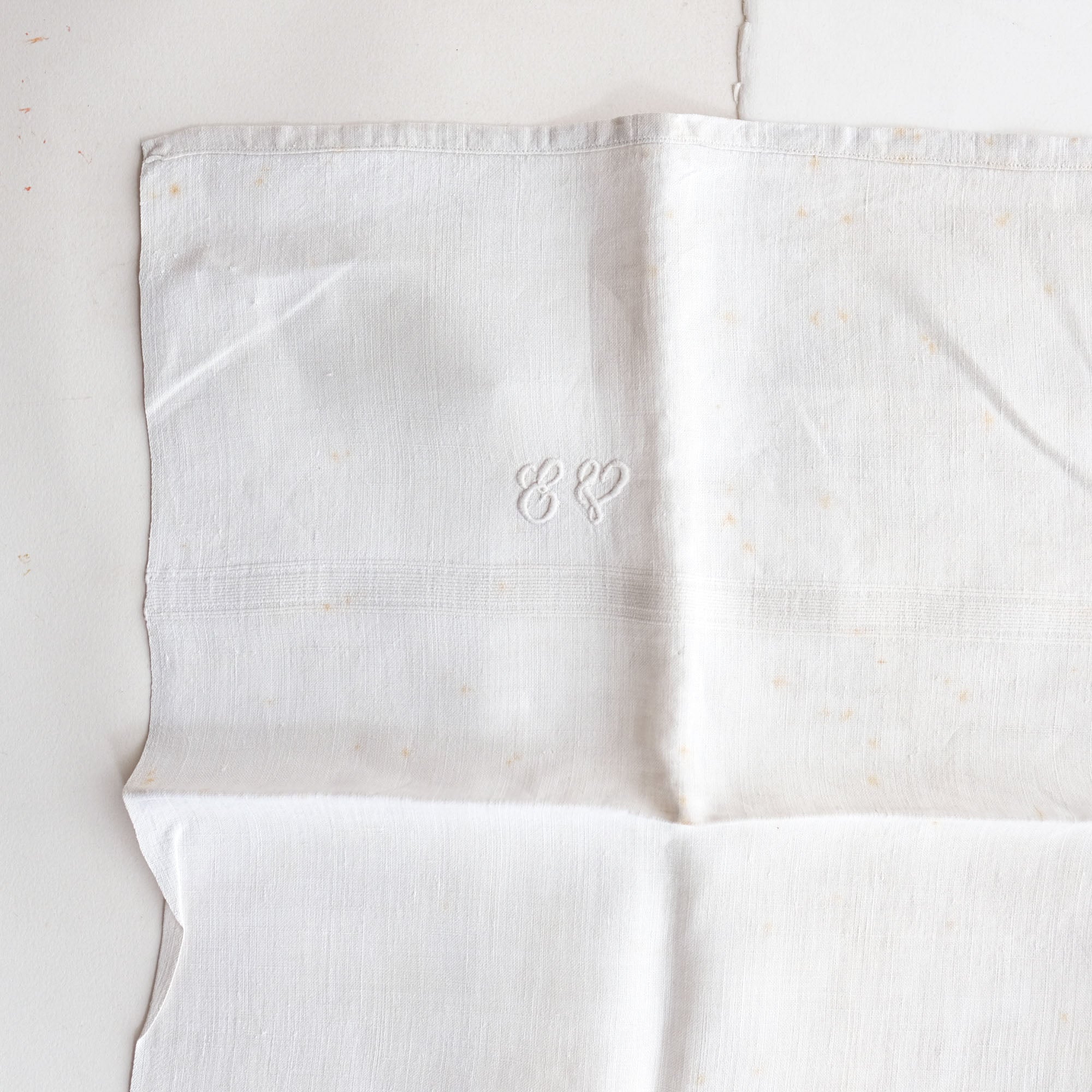 Vintage French Linen Napkins with White Embroidery