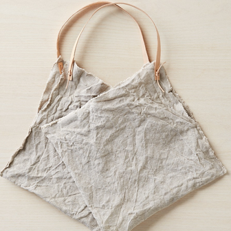 Rustic Linen Four Corner Bag + Leather Handles