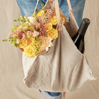 Rustic Linen Four Corner Bag + Leather Handles